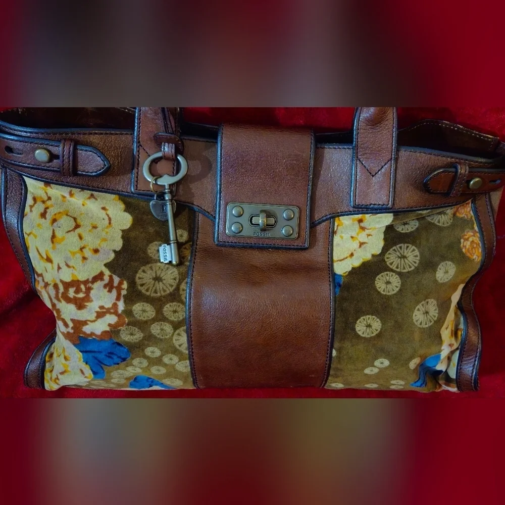 Fossil Vintage Rare Reissued Weekender Brown and Multicolor Satchel - Picture 3 of 16